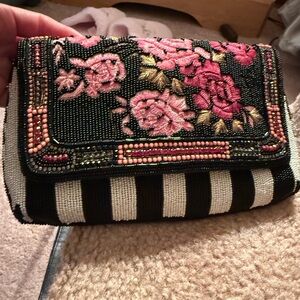 Mary Frances Black and Pink Floral Mini Bag
